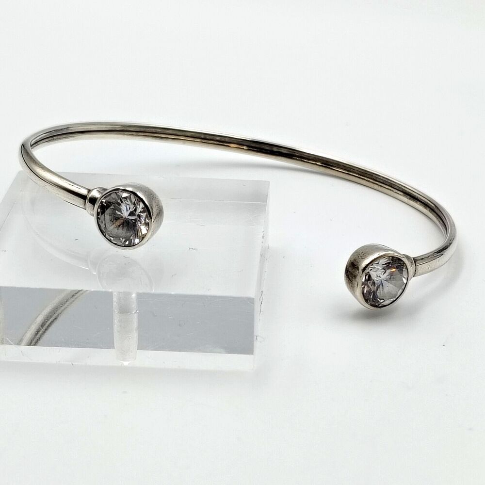 Silpada Sterling Silver 925 Clear CZ Punctuation Flexible Cuff Bracelet 7.5"
